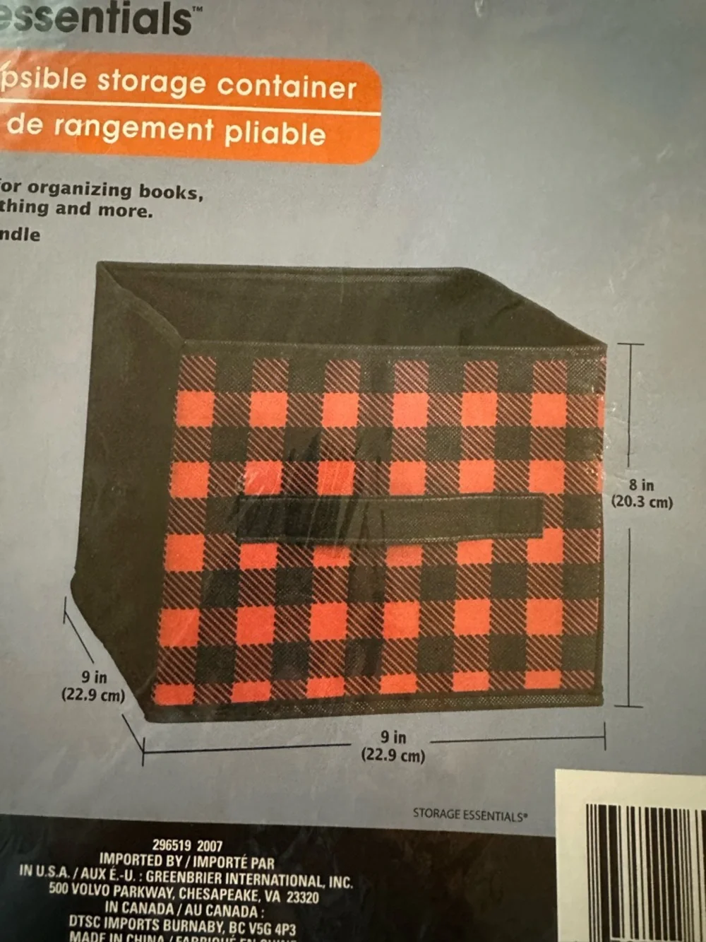Essentials Black Storage Bin with Red Buffalo Plaid Front set of 7